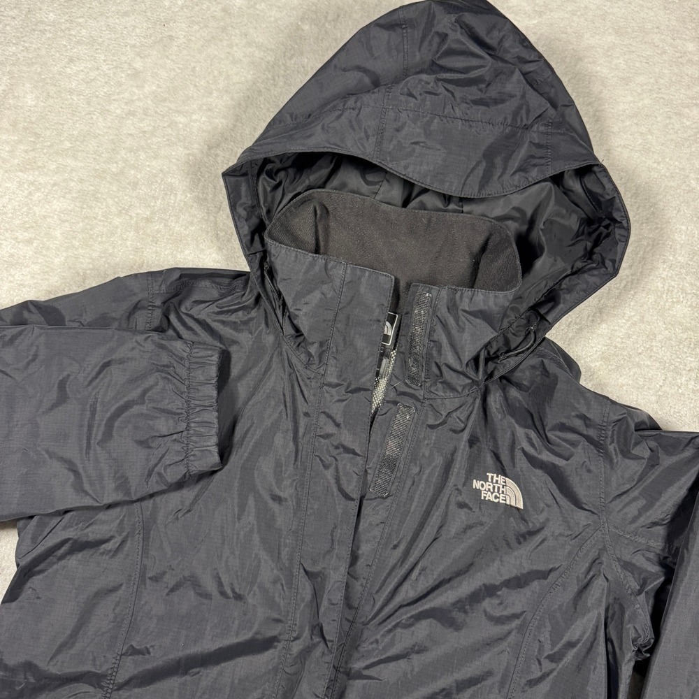 The North Face Rain Jacket Womens Medium Black HyVent Hooded Shell Windbreaker